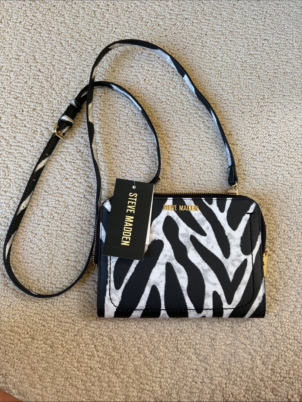 Steve Madden Black White Zebra-Print Crossbody Bag